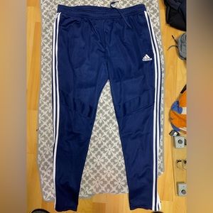 Blue and white adidas pants
